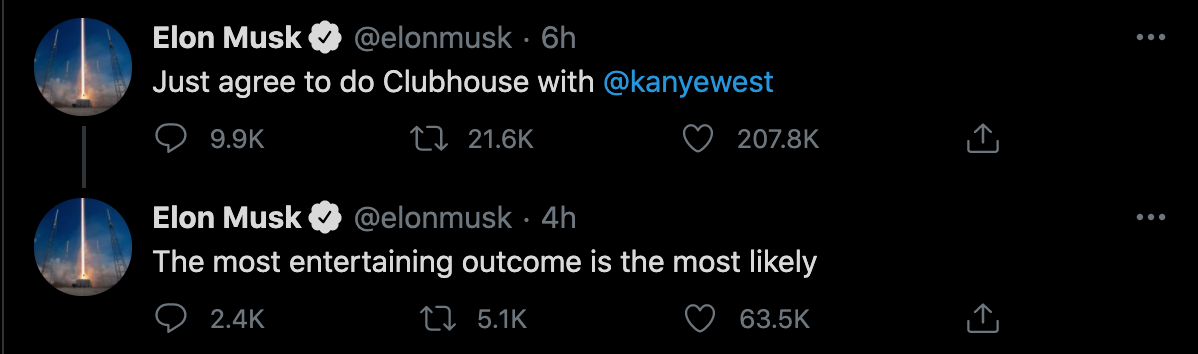 Clubhouse Elon Musk Kanye West 