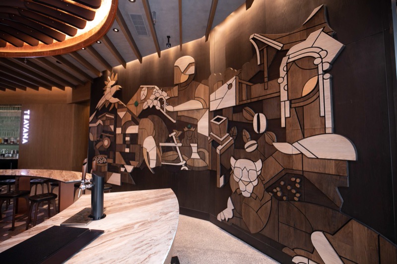 Starbucks Reserve Bar - Wood-carved mural by artist JP Pining