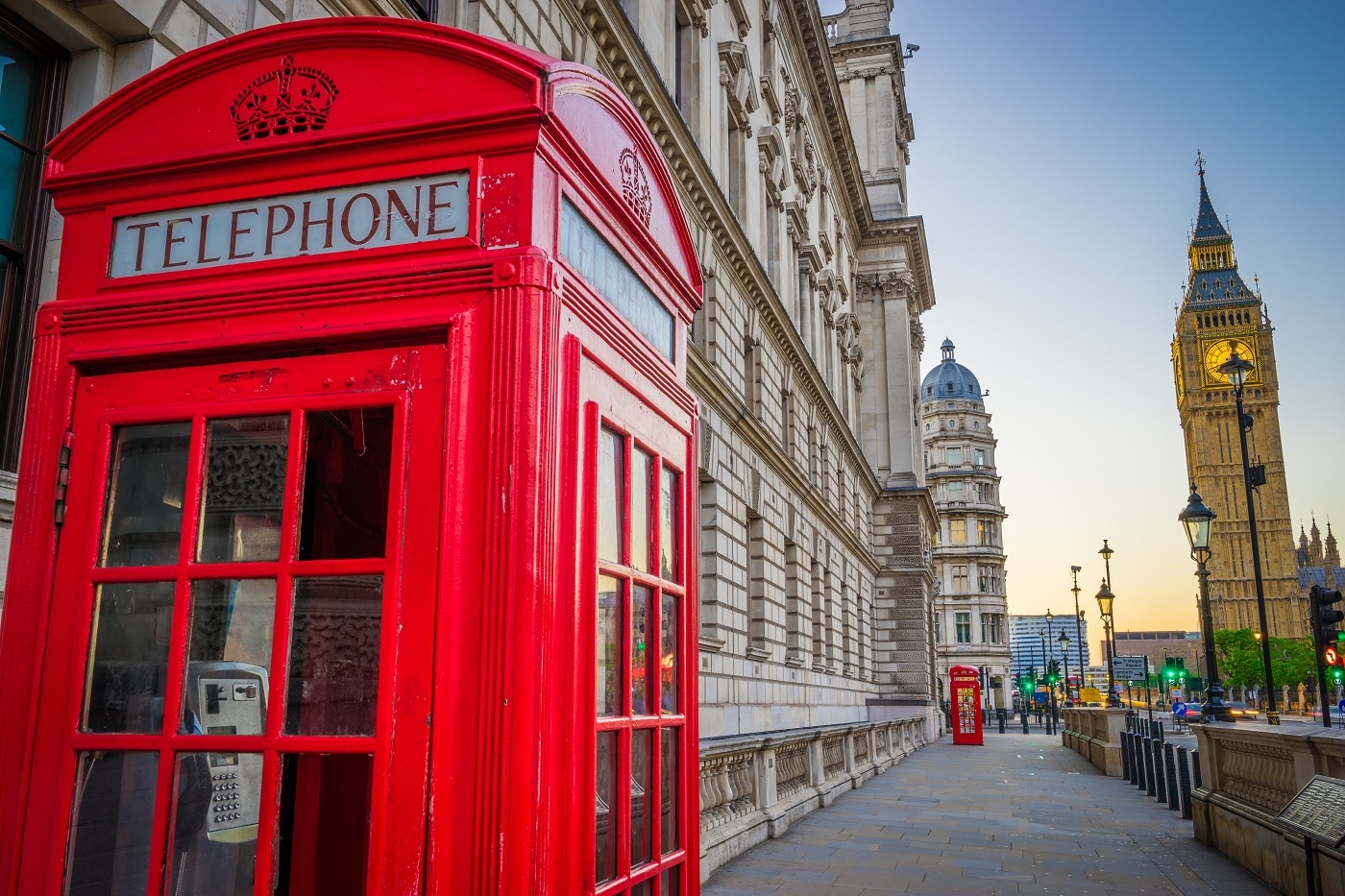 Red,Telephone,Both,Near,Big,Ben,At,Sunrise.,London,,Great